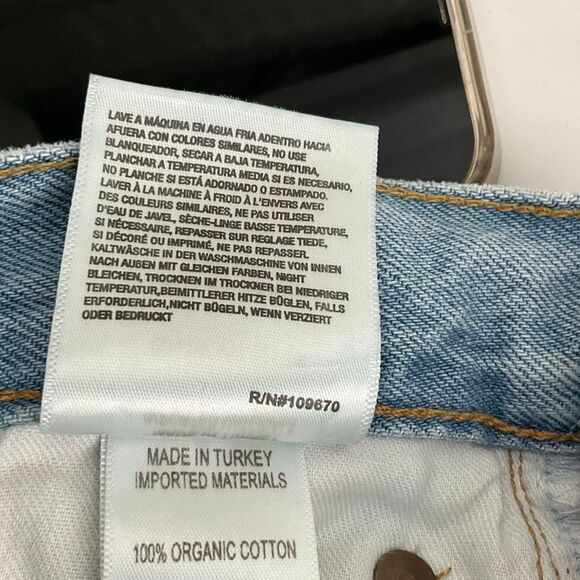 AGOLDE Blue Criss Cross Whiskering Fringe Raw Hem Cotton Straight Jeans Size 25 - Picture 7 of 8